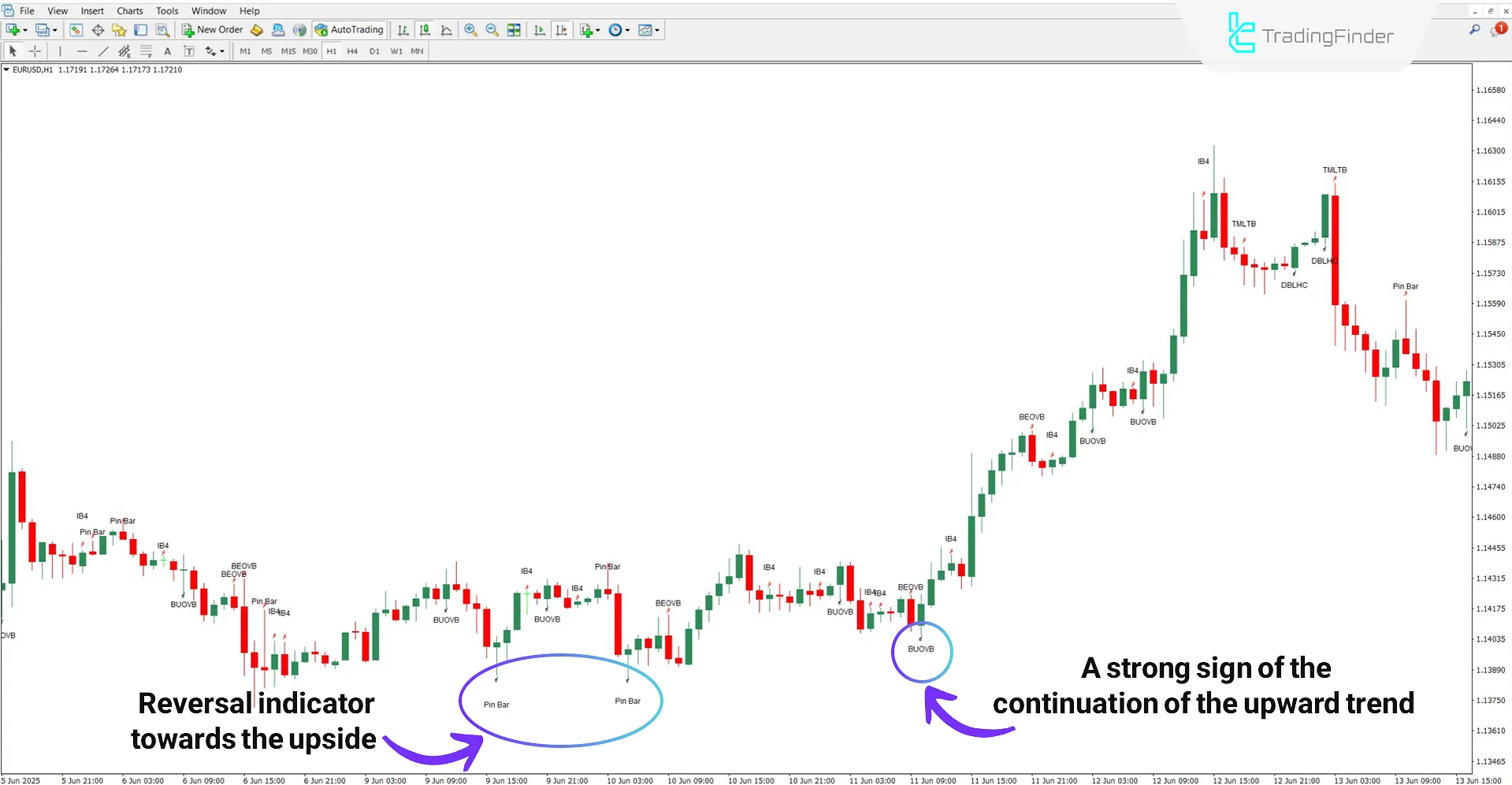 James16 Pattern Indicator in an Uptrend