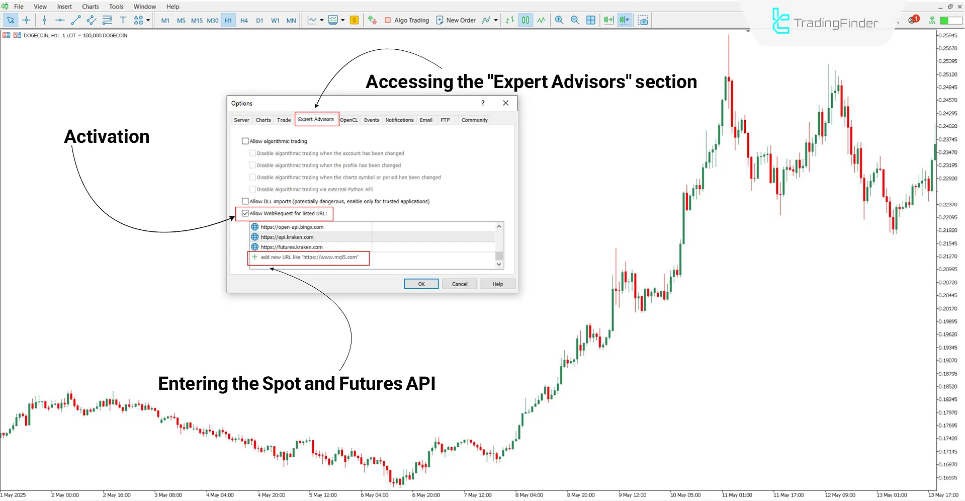 WebRequest setup steps in MT5
