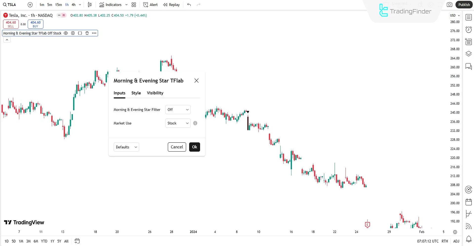 Morning &amp; Evening Star Candlestick Pattern Indicator Settings