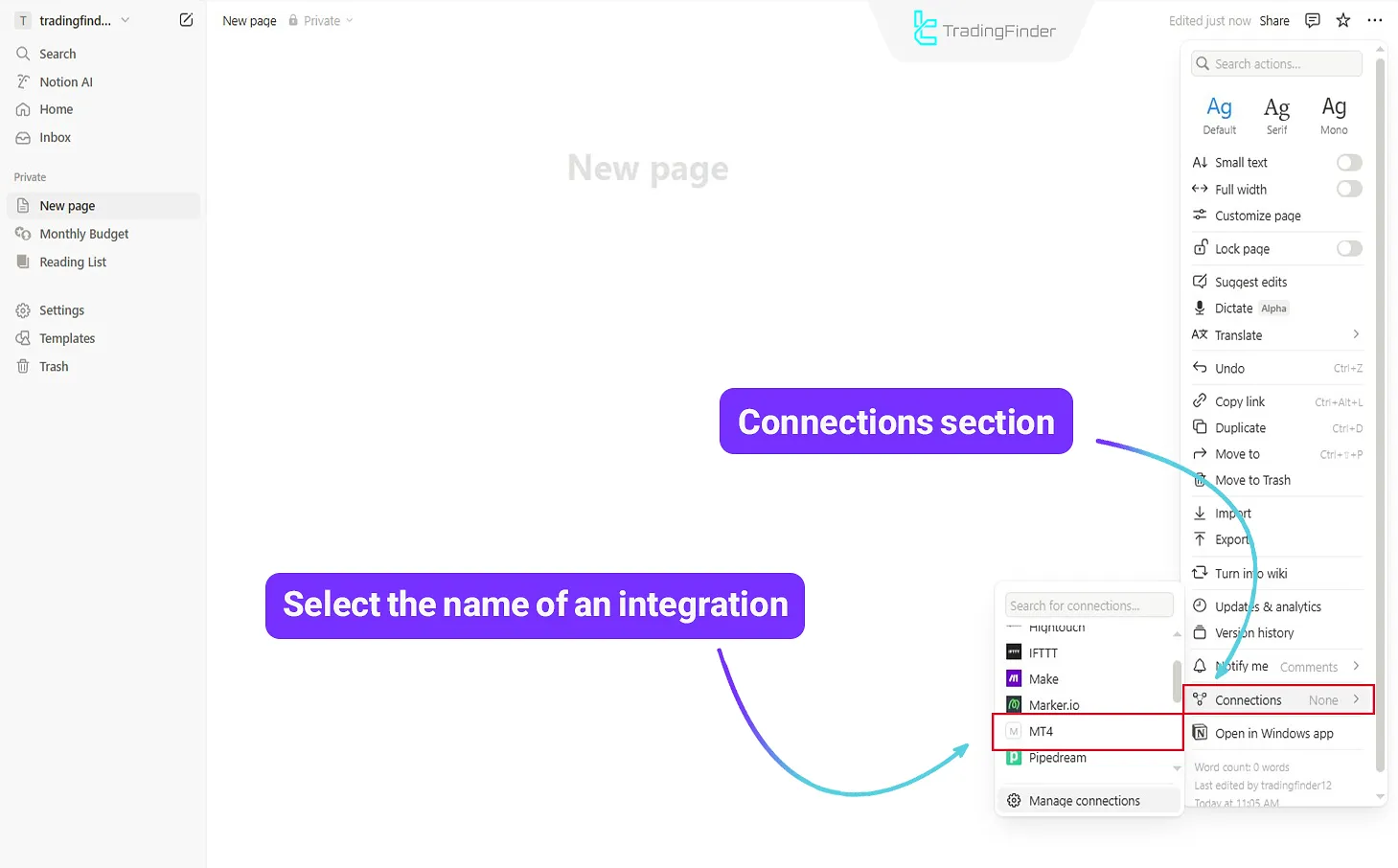 Selecting the integration name