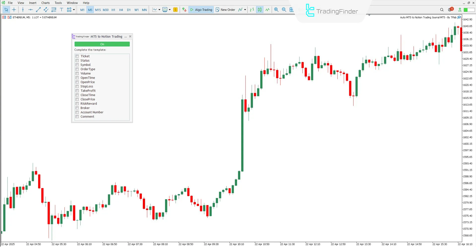 Reviewing options in the MT5 to Notion Data Transfer Expert