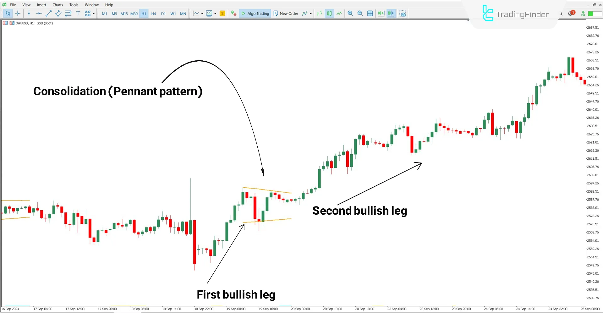 Pennant Pattern indicator in a bullish trend