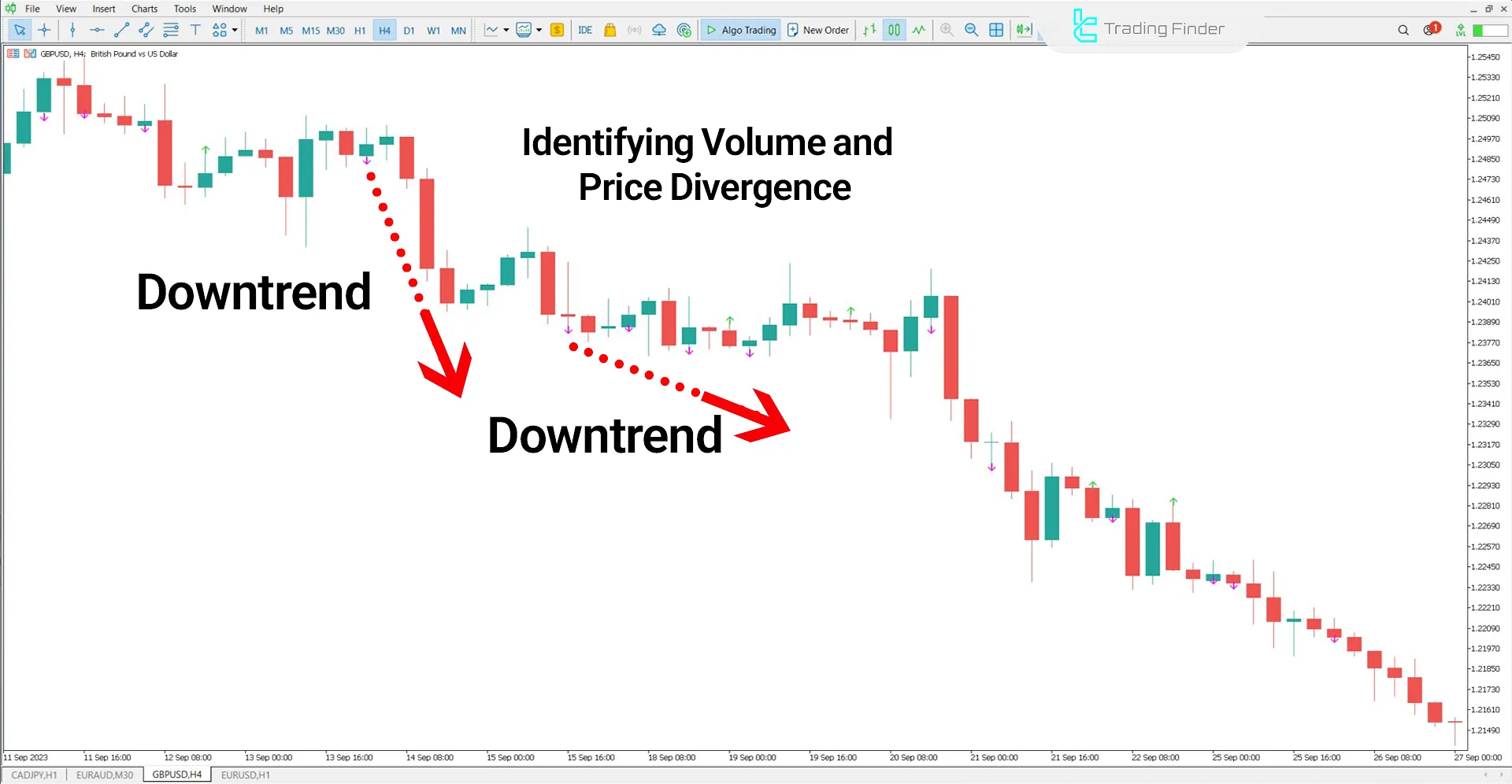 Price Volume Divergence Indicator in a Downtrend