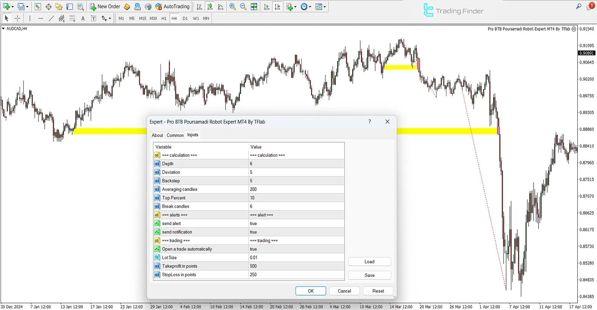Settings panel of Pro BTB Poursamadi Robot Expert