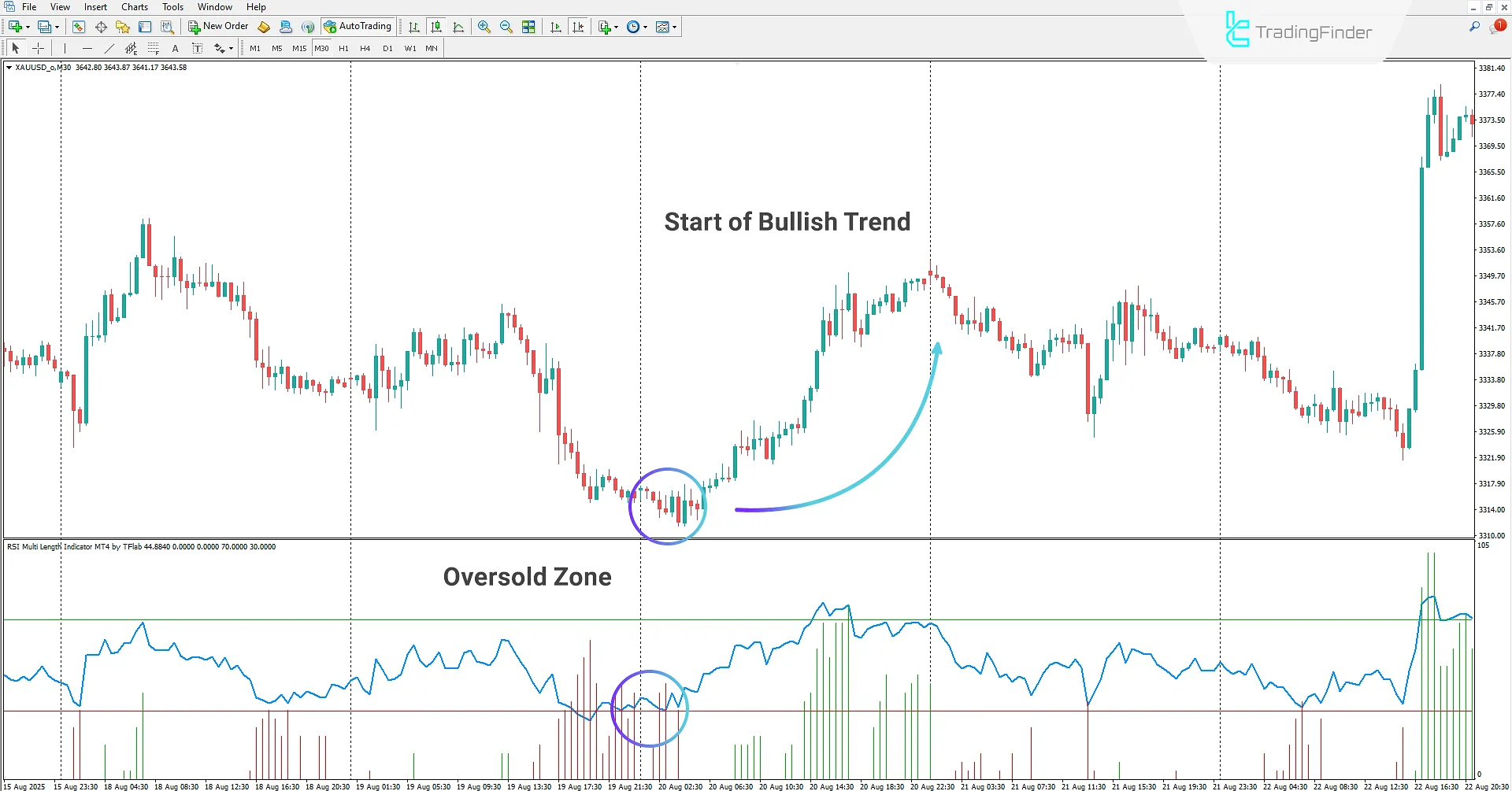 Oversold in the RSI Adaptive Length Indicator