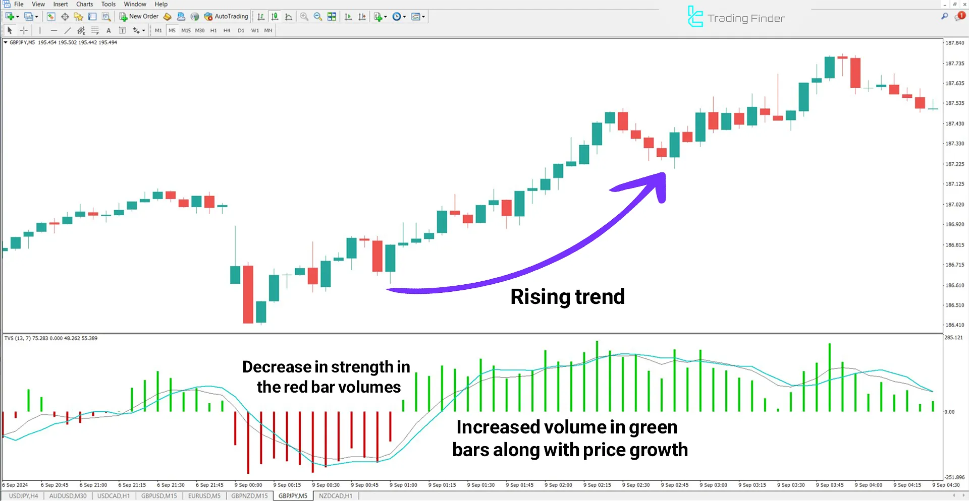 Reviewing Time Segmented Volume Indicator in an Uptrend