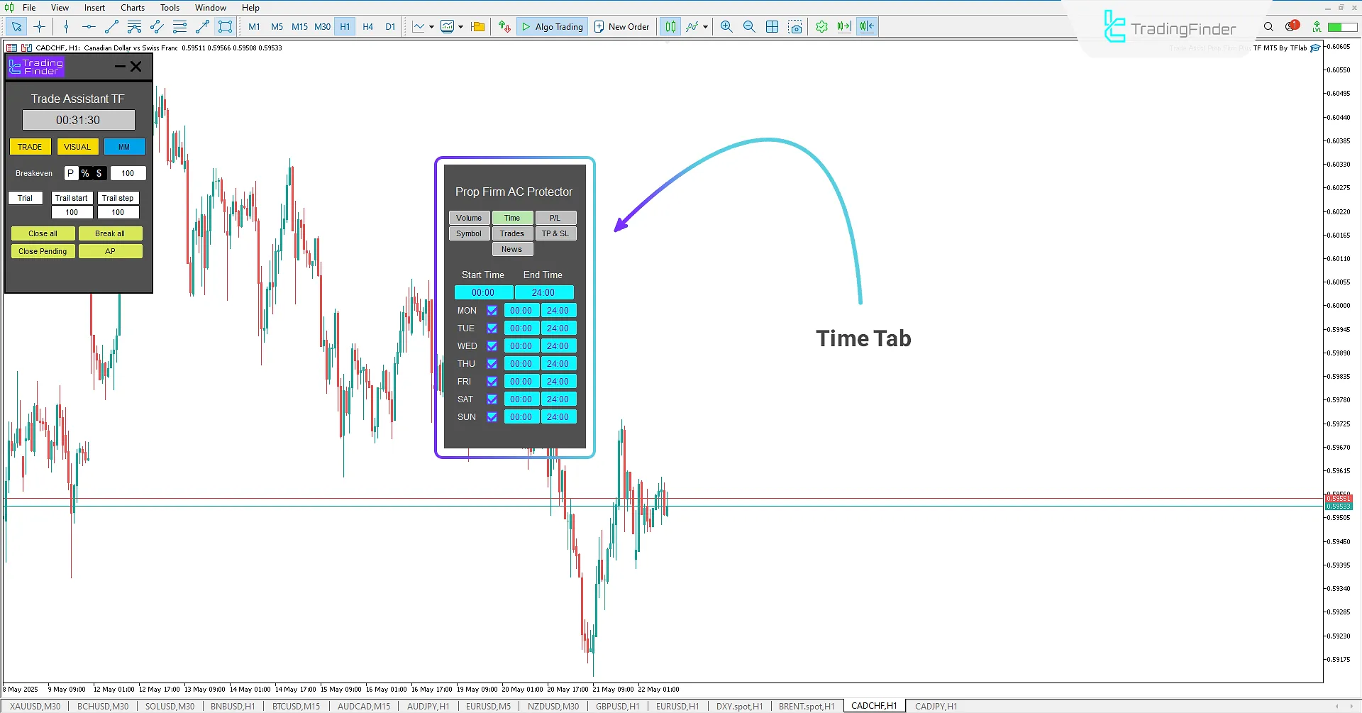 Setting time range in Time tab