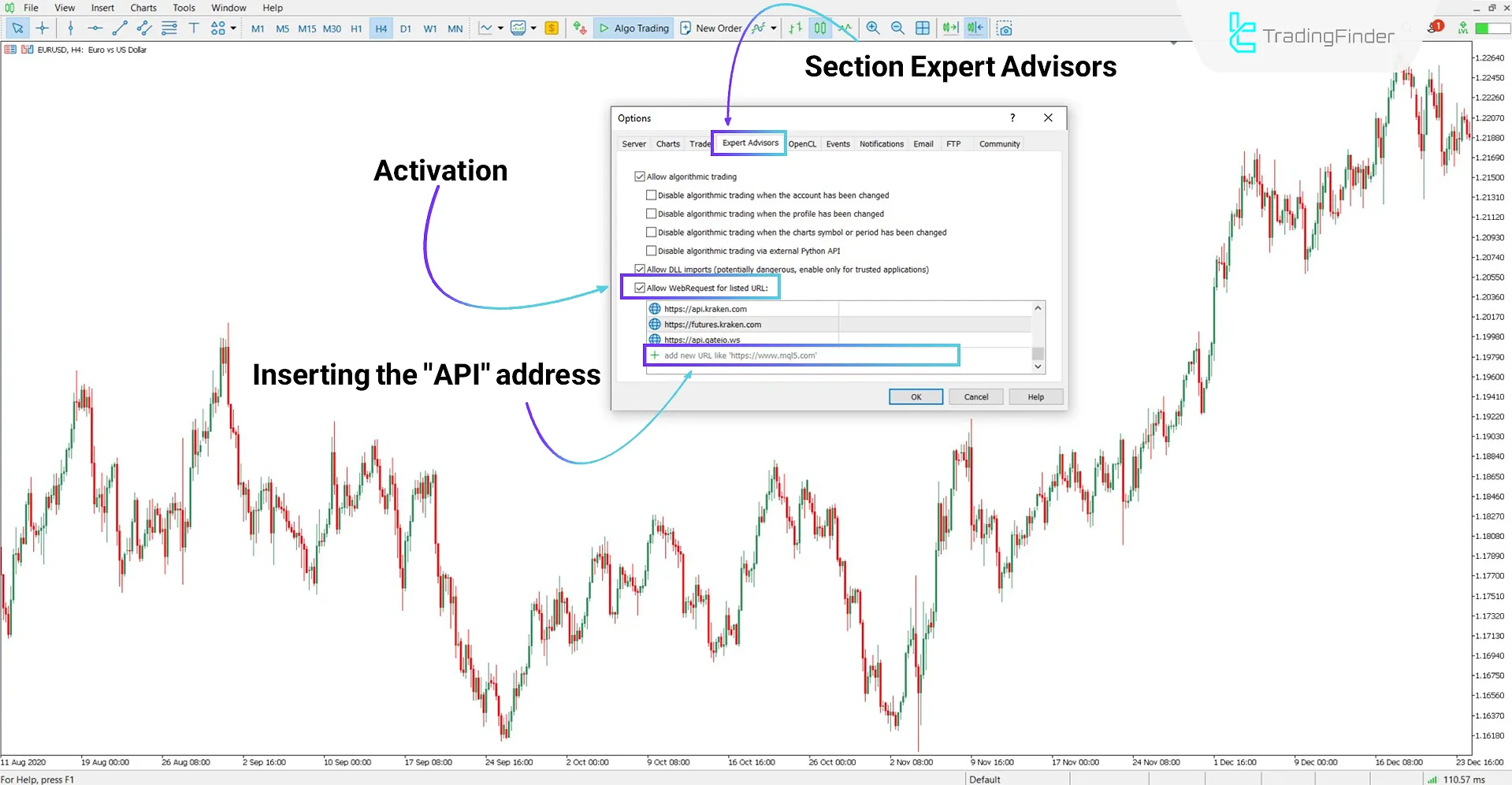 Enabling WebRequest in MetaTrader 5 settings