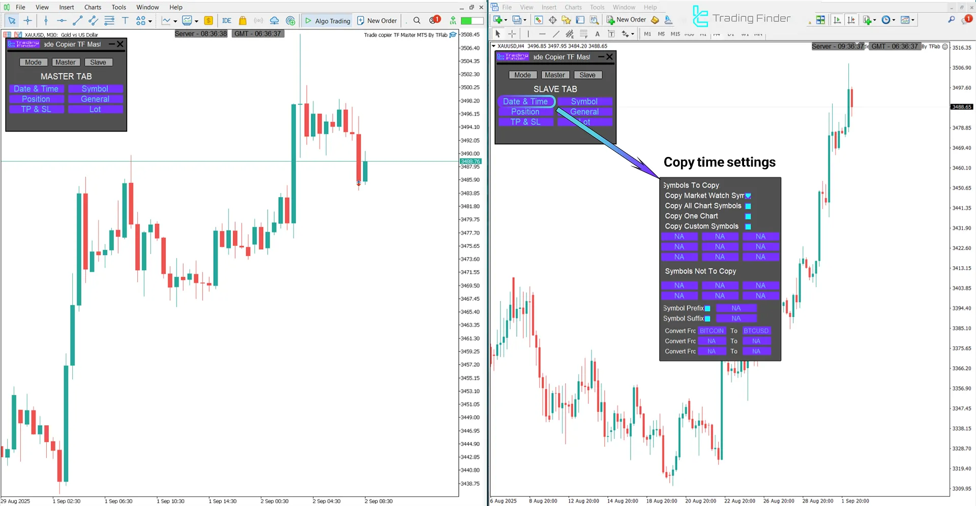 Trade scheduling settings in the Trade Copier TF Master Expert Advisor