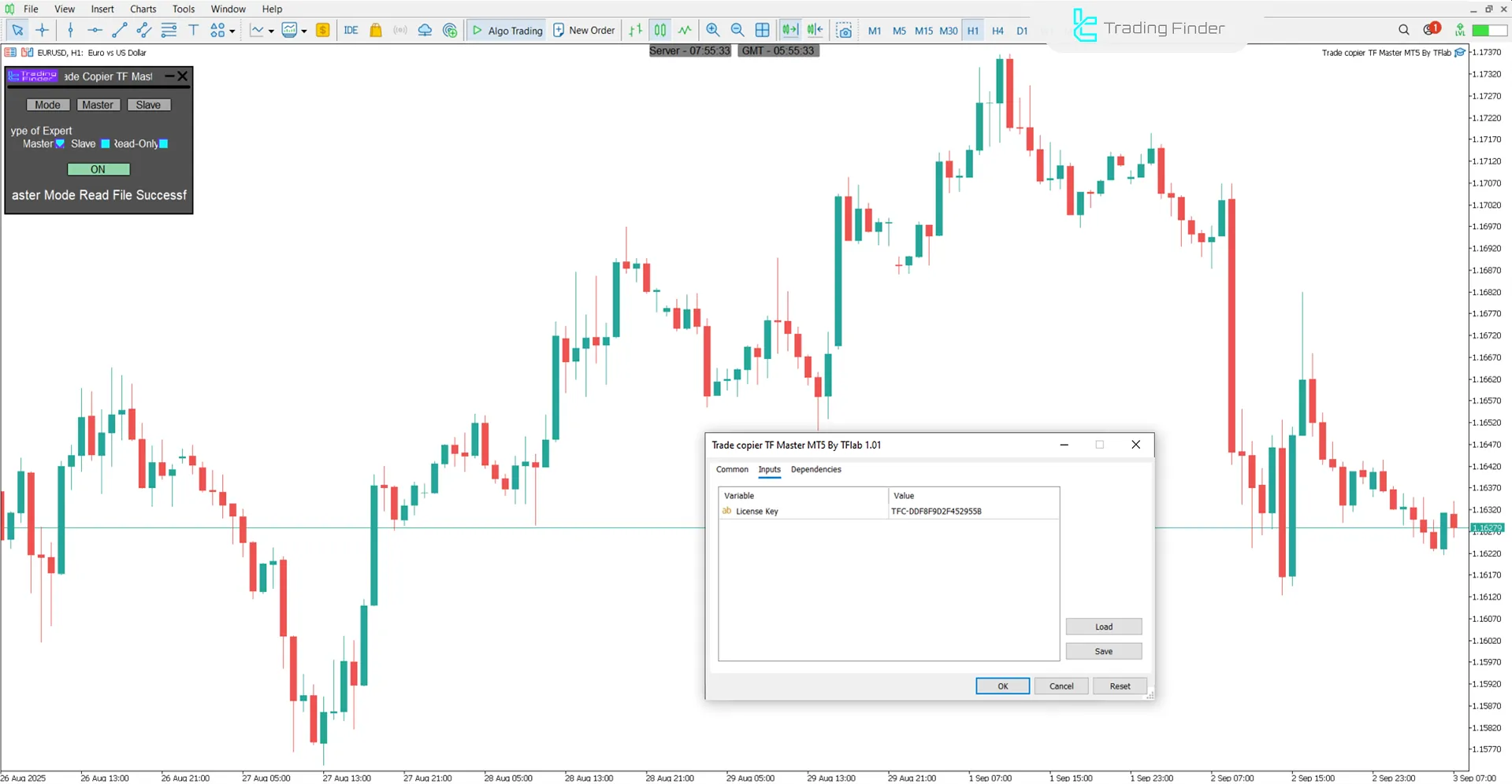 Settings in the Trade Copier TF Master Expert Advisor