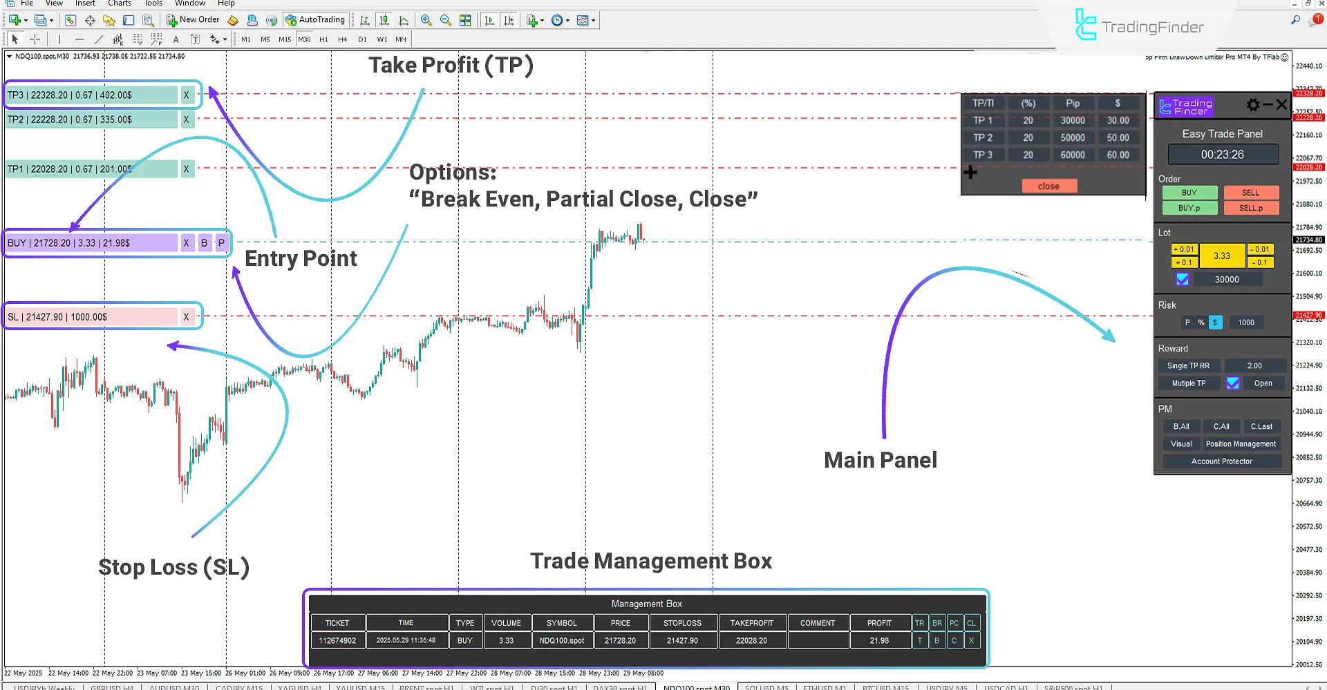 Full view of a buy trade using the Expert